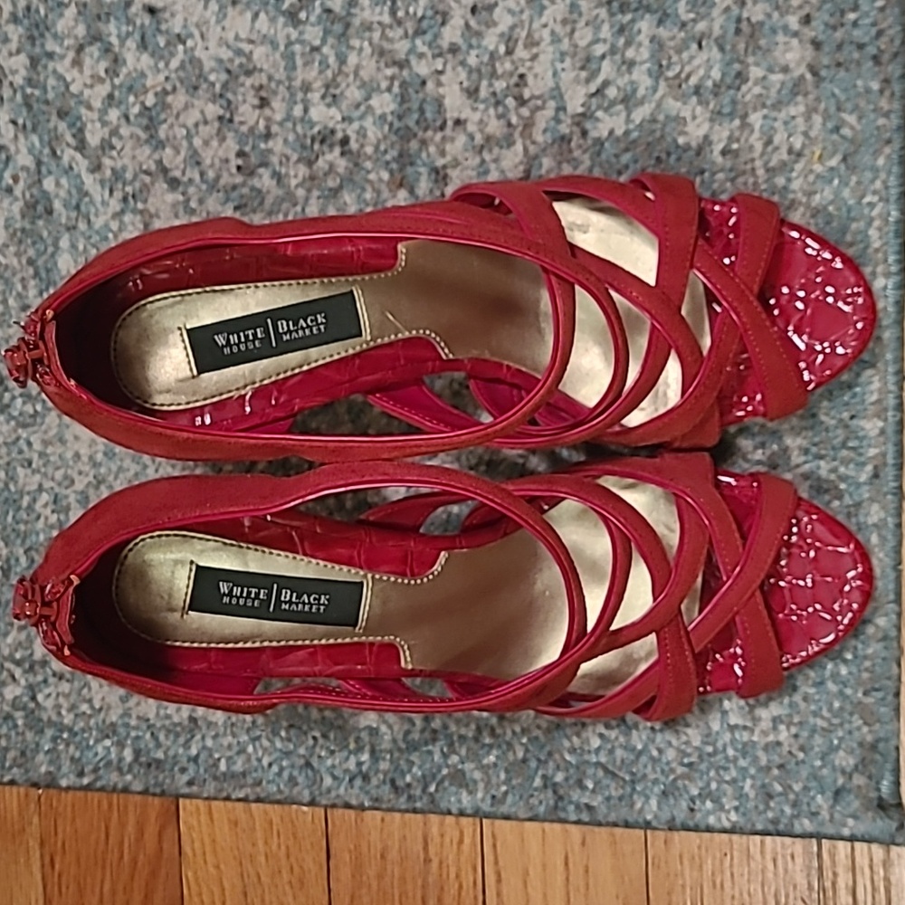 White House Black Market Leather Red Strappy Heels